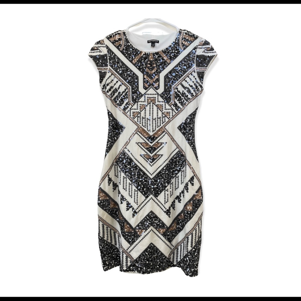 Express short sleeve sequin sheath dress